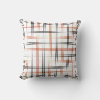 Rustic Orange, White & Black Plaid Throw Pillow