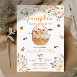 Rustic Orange White Pumpkin third birthday Invitation