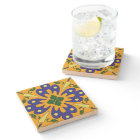 Rustic Orange Yellow And Blue Spanish Tile Coaster
