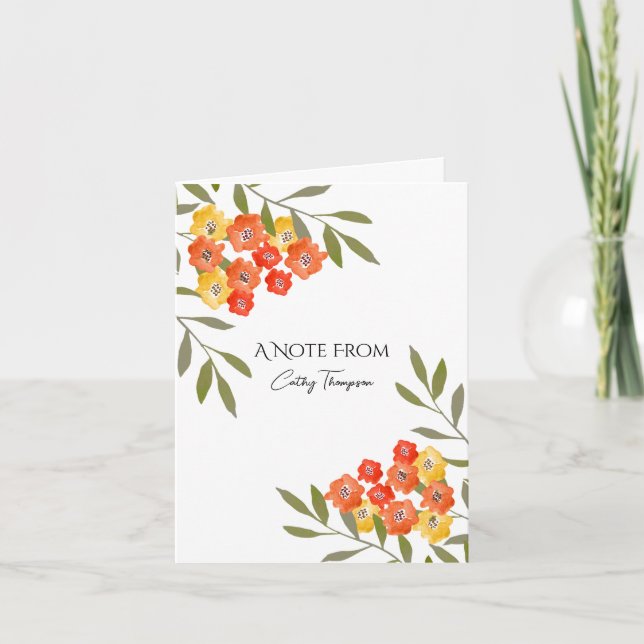 Rustic Orange Yellow Watercolor Floral  Note Card (Front)