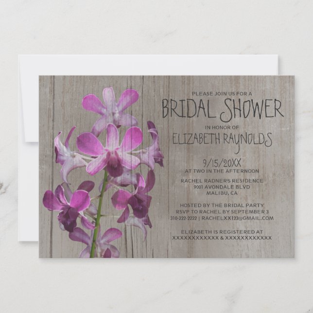 Rustic Orchid Bridal Shower Invitations (Front)