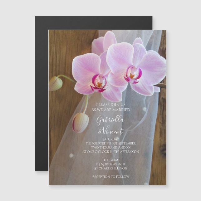 Rustic Orchid Elegance Country Wedding Magnetic Invitation (Front/Back)