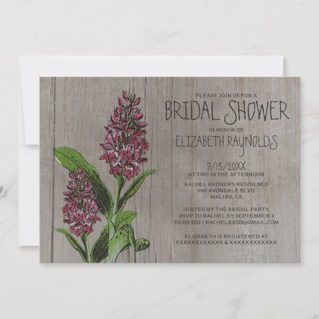 Rustic Orchids Bridal Shower Invitations (Front)