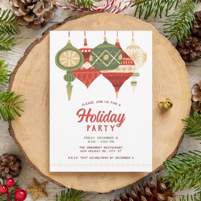 Rustic Ornaments Holiday Party Flat Holiday Card (Creator Uploaded)