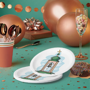 Rustic Orthodox Church Belfry Paper Plate