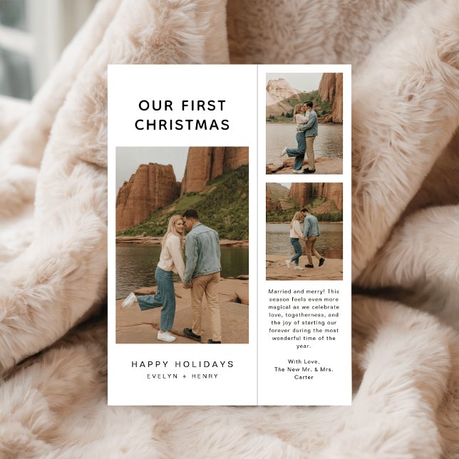 Rustic Our First Christmas Photo Modern Newlywed  Holiday Card (Creator Uploaded)