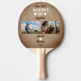 Rustic Our First Valentine's Day Together 2 Photo Ping Pong Paddle