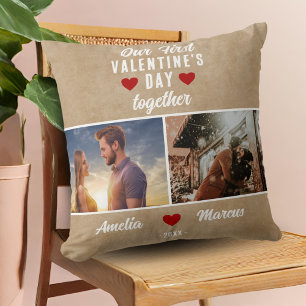 Rustic Our First Valentine's Day Together 2 Photos Cushion