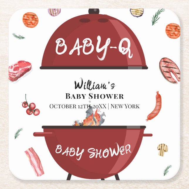 Rustic Outdoor Backyard BBQ Baby Shower  Square Paper Coaster (Front)