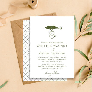 Rustic Outdoor Fishing Lure Hook Rings Green Invitation