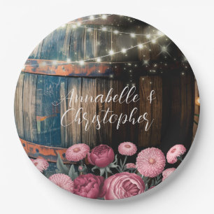 Rustic Outdoor Whimsical Whiskey Barrel Wedding Paper Plate