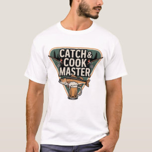 Rustic Outdoors Badge Fishing Rod Grilled Fish T-Shirt