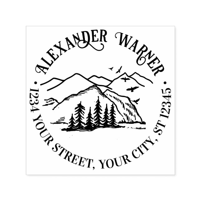 Rustic Outdoors: Mountains Trees Name Address Self-inking Stamp (Design)