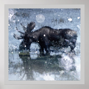 Rustic outdoorsman  wilderness wildlife bull moose poster