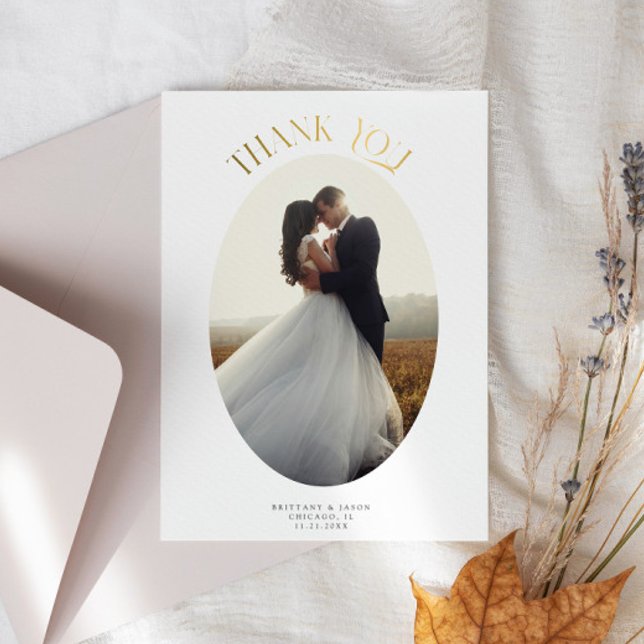 Rustic Oval Frame Wedding Photo Thank You Card (Creator Uploaded)