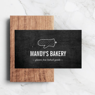 Rustic Oven Mitt Logo on Black Wood for Bakery Business Card