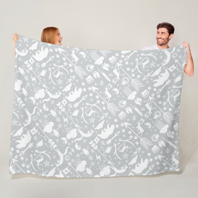 Rustic Owl Bear Deer Fox Woodland Creature Pattern Fleece Blanket (In Situ)