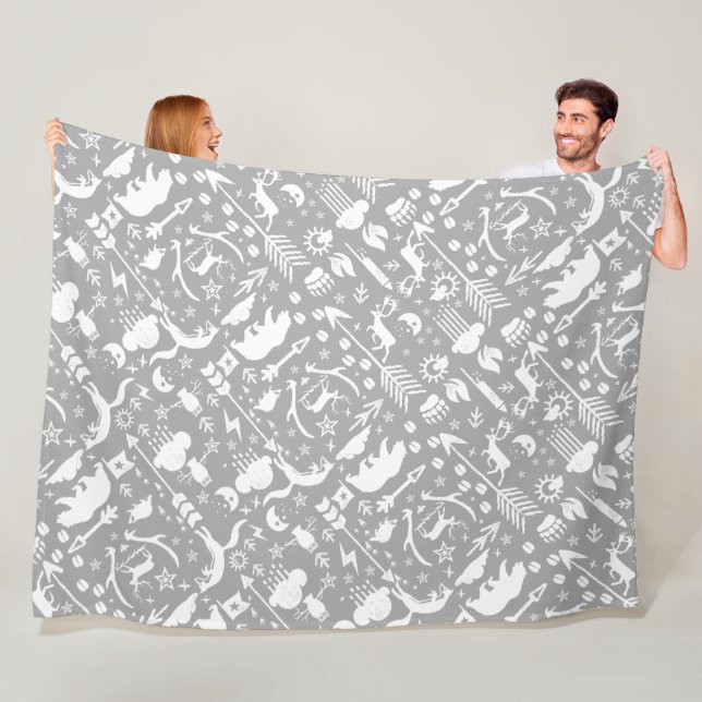 Rustic Owl Bear Deer Fox Woodland Creature Pattern Fleece Blanket (In Situ)