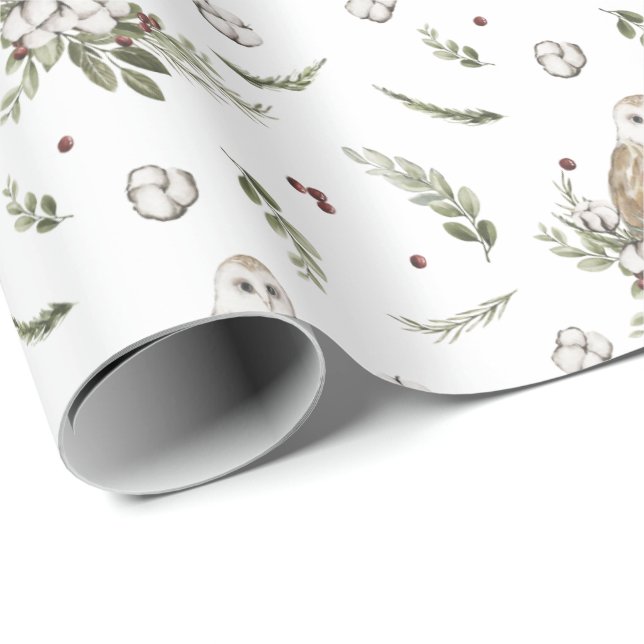Rustic Owl Christmas Gift Wrapping Paper (Roll Corner)
