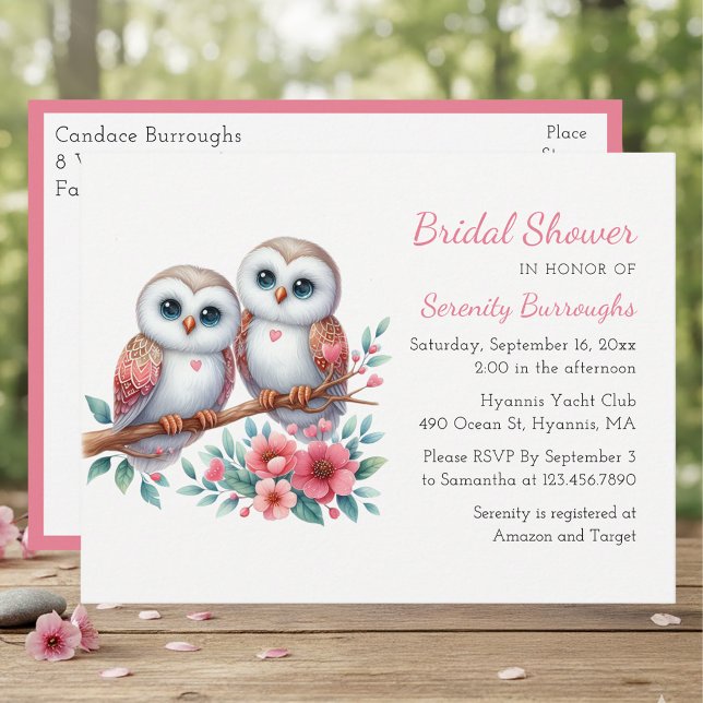 Rustic Owl Couple Boho Country Bridal Shower Invitation Postcard (Creator Uploaded)