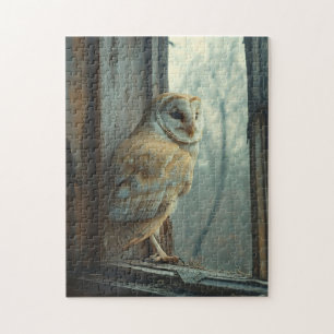 Rustic Owl In The Window Art Jigsaw Puzzle