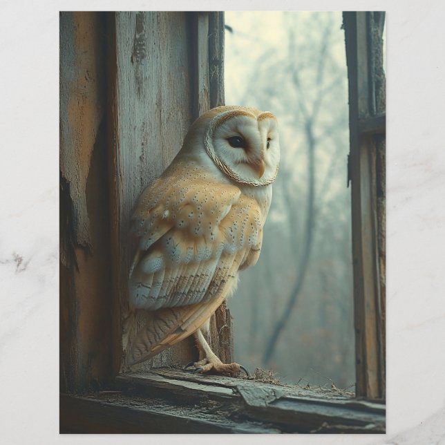 Rustic Owl In The Window Art Scrapbook Paper (Front)