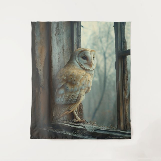 Rustic Owl In The Window Art Tapestry (Front)