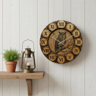 Rustic Owl Wall Clock | Wood-Look Cabin Decor