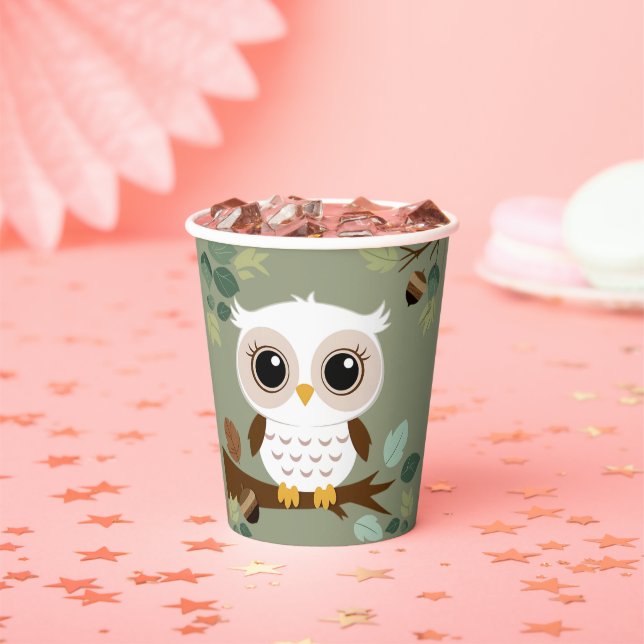 Rustic Owl Woodland Forest Baby Shower Paper Cups (Insitu)