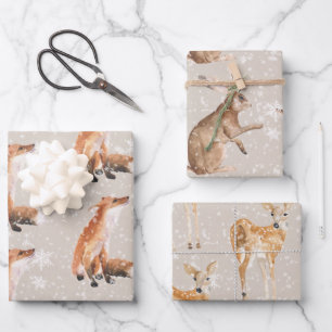 Rustic Oyster Gray Elegant Snowy Winter Animals Wrapping Paper Sheet