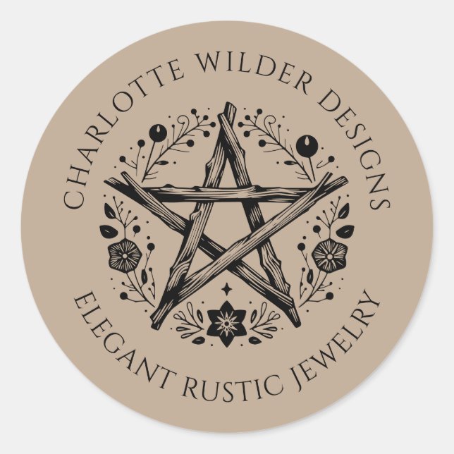 Rustic Pagan Wiccan Rustic Kraft Jewellery Designe Classic Round Sticker (Front)