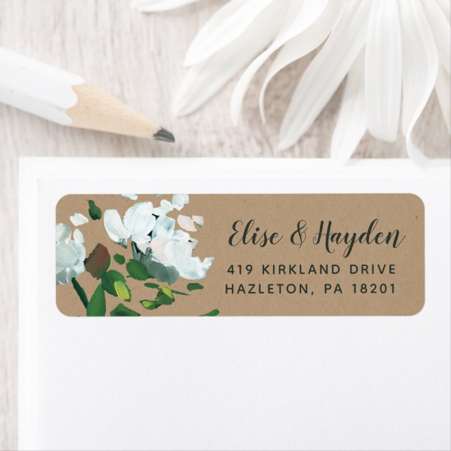 Rustic Painted Floral Wedding Return Address Label (Insitu)