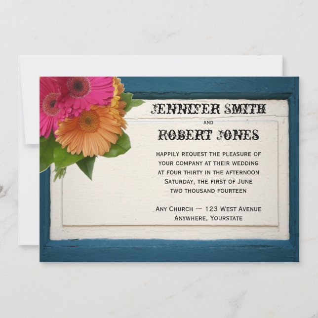 Rustic Painted Wood Daisies Wedding Invitations (Front)