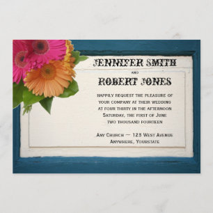 Rustic Painted Wood Daisies Wedding Invitations