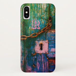 Rustic painted wood keyhole chain blue pink green  Case-Mate iPhone case
