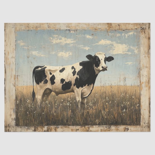 Rustic Painting of a Cow in a Sunlit Meadow Tissue Paper (Front)