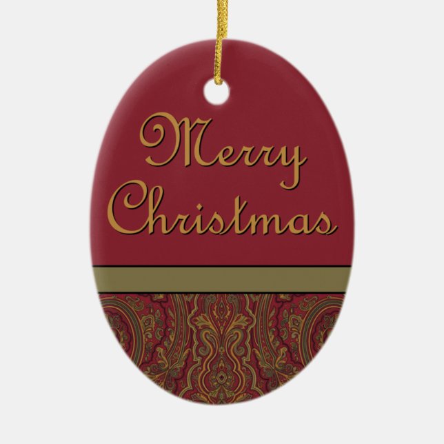 Rustic Paisley Merry Christmas Ceramic Tree Decoration (Front)