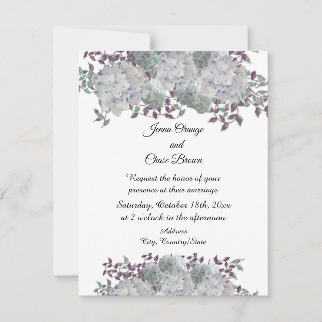 Rustic Pale Blue Hydrangea Wedding Invitation (Front)