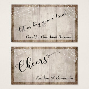 Rustic Pale Brown Wood Light Strings Drink Ticket