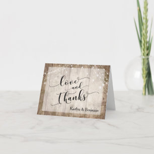 Rustic Pale Brown Wood & White Lights Thank You Card
