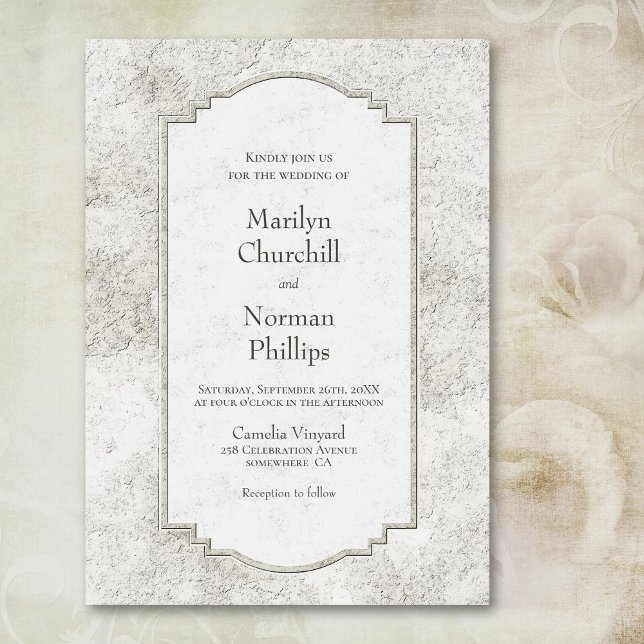 Rustic Pale Grey Carved Stone Wedding Invitation (Creator Uploaded)