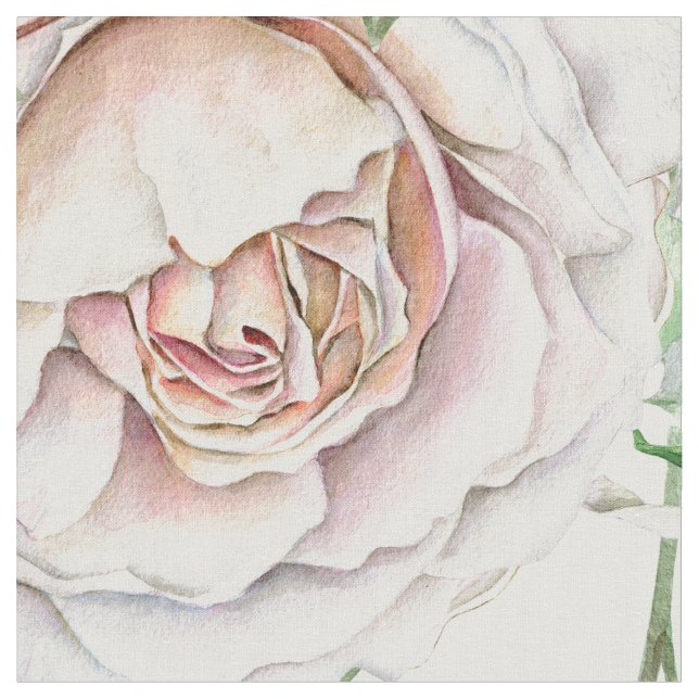 Rustic Pale Pink Rose Green Leaf Floral Pattern Fabric (Close Up)