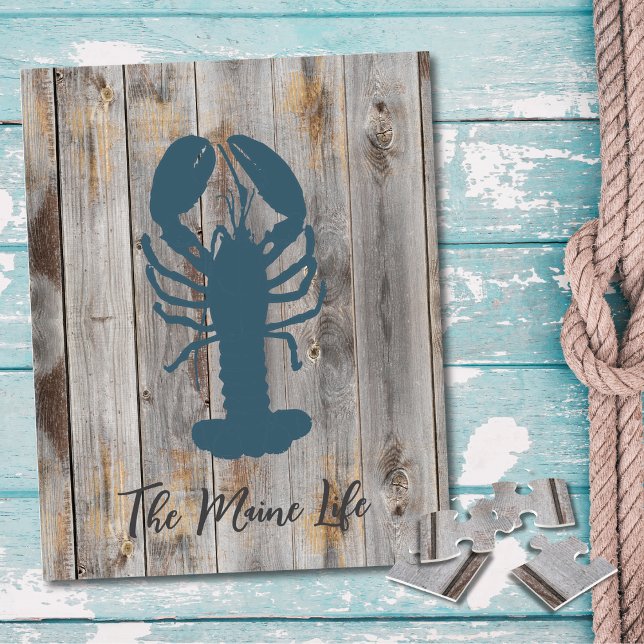 Rustic Pallet Lobster Puzzle Custom  (Personalize "The Maine Life" Puzzle! Perfect for your beach house.)