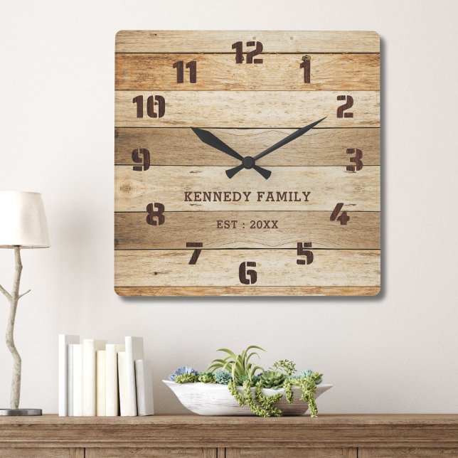  Rustic Pallet Wood Family Name Farmhouse Square Wall Clock (Creator Uploaded)
