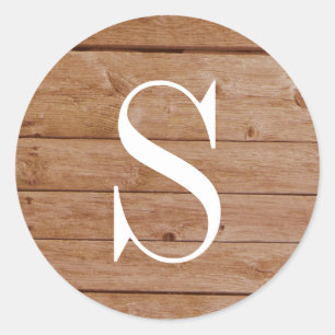 Rustic Pallet Wood Texture Monogram Classic Round Sticker