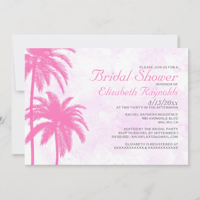 Rustic Palm Tree Beach Bridal Shower Invitations (Front)