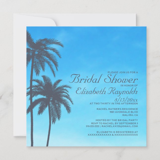 Rustic Palm Tree Bridal Shower Invitations (Front)