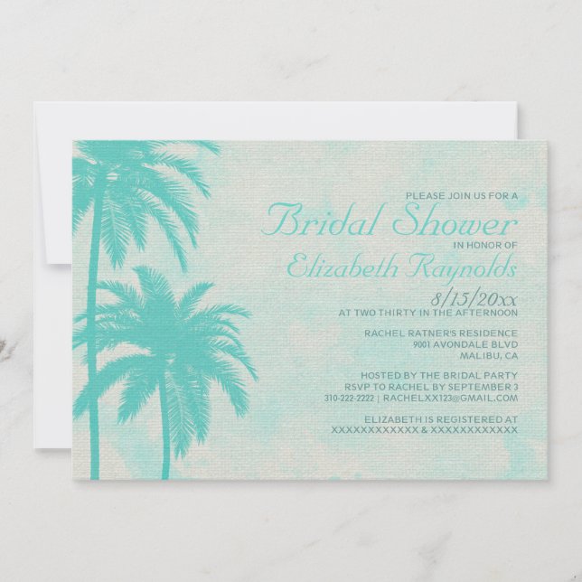 Rustic Palm Tree Burlap Bridal Shower Invitations (Front)