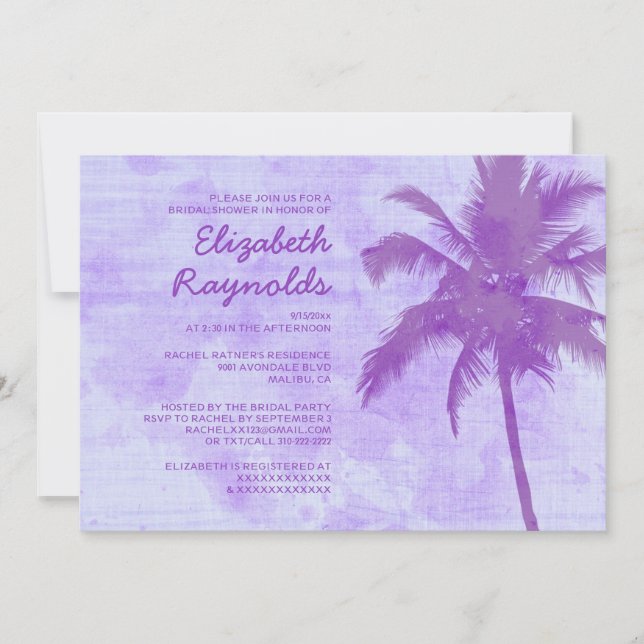Rustic Palm Trees Beach Bridal Shower Invitations (Front)