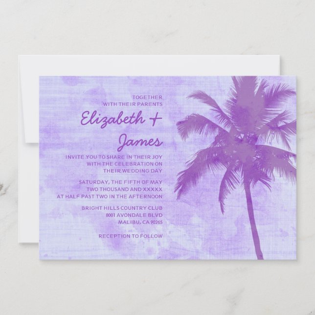 Rustic Palm Trees Beach Wedding Invitations (Front)